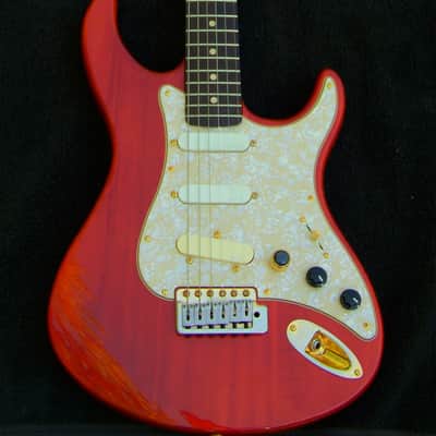 3/4-Sized Custom Shop Cherry Strat Body + Pearl Guard+ Solid Padouk/Ebony Warmoth Neck+ 2 EMG Active SA Pickups +One EMG RT Active Tele Bridge Pickup + Matched Gold Hardware + Graphtech Nut + Leveled & Crowned 6550 Frets with Low Action No string Buzz! image 2