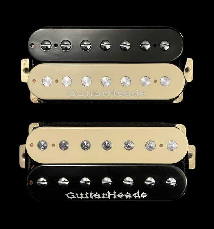 GuitarHeads PRIME-7 Humbucker Pickups - 7-STRING - Bridge/Neck Set of 2 - BLACK/CREAM ZEBRA image 1