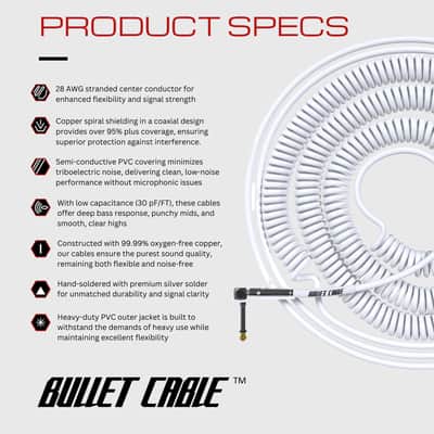 Bullet Cable 10/20 White Straight Coil Cable (30ft) image 4