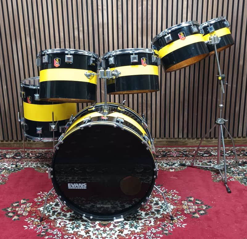 Vintage Eddie Ryan Large Custom Drum Kit – Blue/Yellow – 12,13,14,15,16,24″ image 1