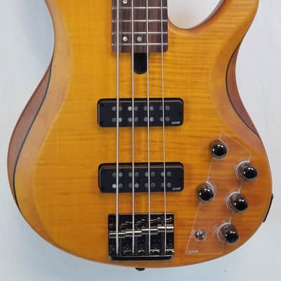 Yamaha TRBX604FM Flame Top 4 String Electric Bass, 3-Band Active EQ , Matte Amber image 1