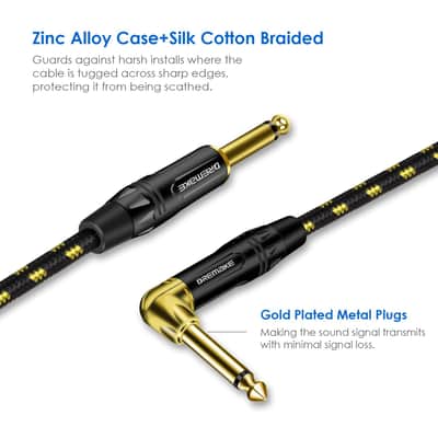 1/4 Guitar Amp Straight To Right Angel Patch Cord, 6 Feet Quarter Inch Cable Black/Yellow Braided Tweed, Jack 6.35Mm 1/4 Inch Guitar Cable For Electric Guitar, Bass, Keyboard To Pa Certified image 3