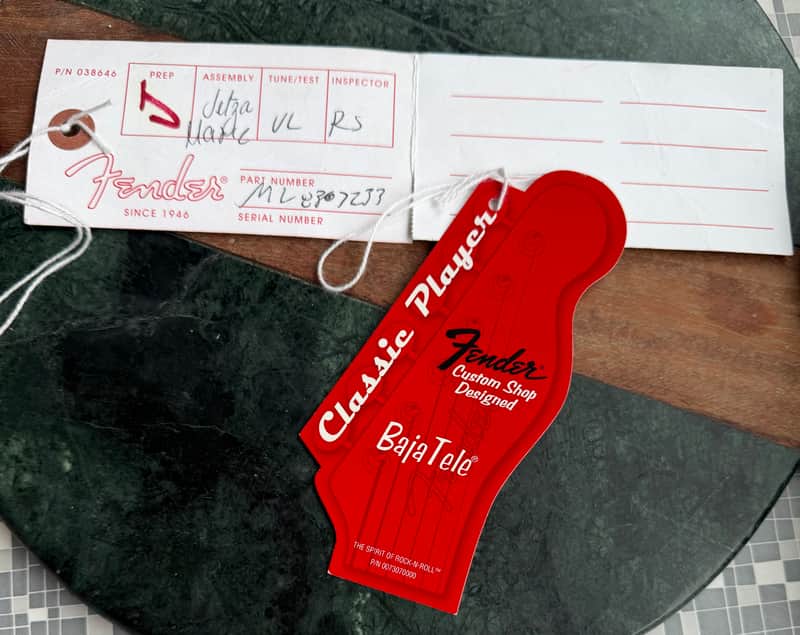 Fender Baja Telecaster Inspection tag and Hang tag - 2009 image 1