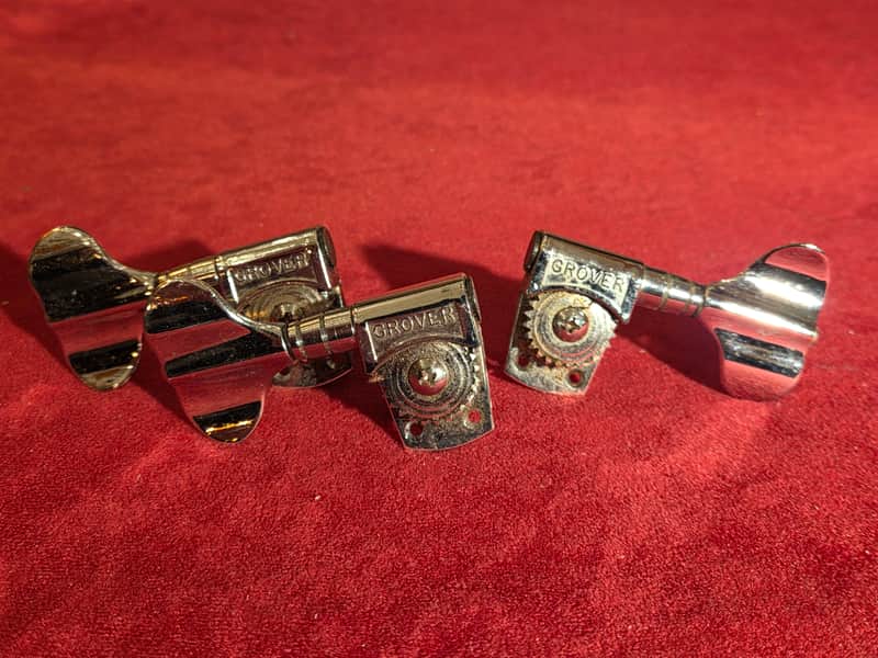 Vintage 1970s Grover Wavy Set of 3 Bass Tuners Chrome image 1