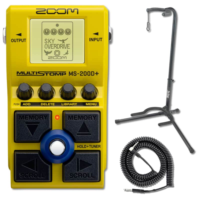 Zoom MS-200D+ MultiStomp Overdrive and Distortion Pedal with XCG-4 Classic Guitar Stand and Coiled Guitar Cable image 1