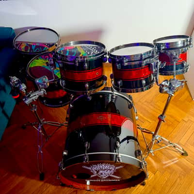 Tama Starclassic Bubinga Exotic Shell Pack with Black Nickel Hardware 2010s - Garnet Quilted Bubinga Burst image 2