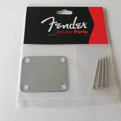 Genuine fender guitar and bass neck plate chrome + screws 099-1447-100 image 1