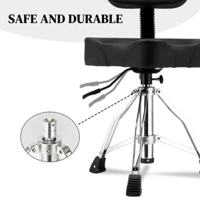 Hydraulic Drum Throne Stool w/ Backrest – Adjustable Height, 360° Swivel, Thick Saddle Seat, Heavy Duty Drummer Seat image 9