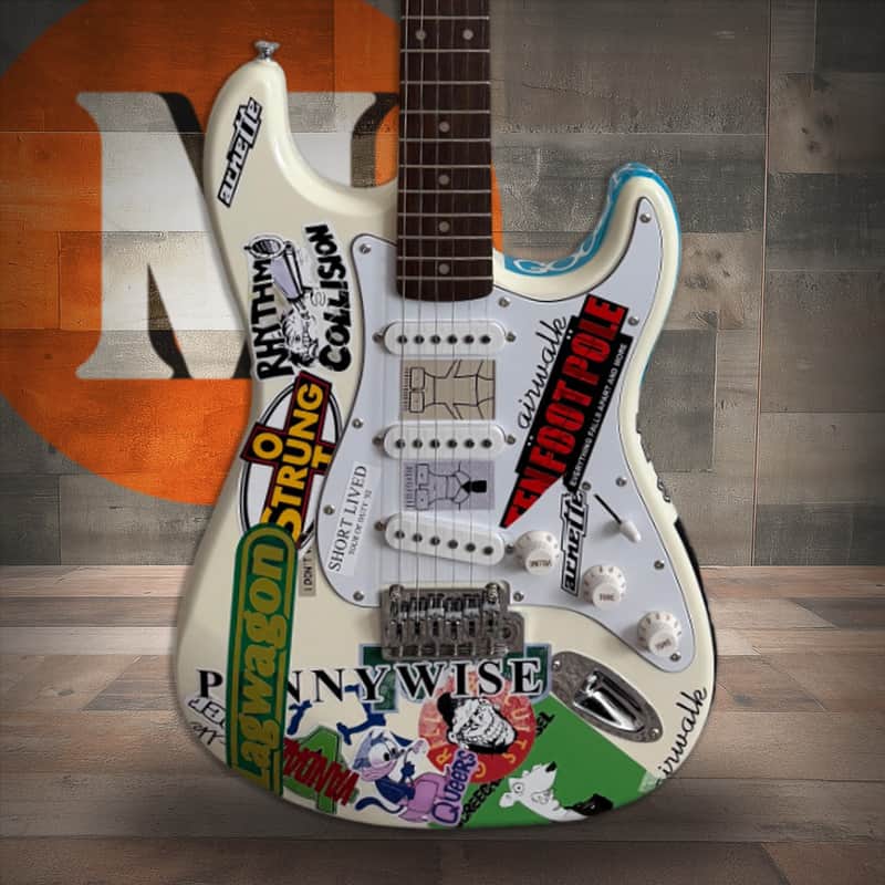 Fender Squier Stratocaster Tom DeLonge Sticker Strat Electric Guitar - Olympic White image 1