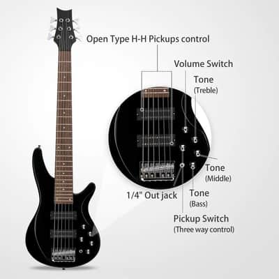 44" Right Handed Electric Bass Guitar Basswood Fingerboard Black image 3