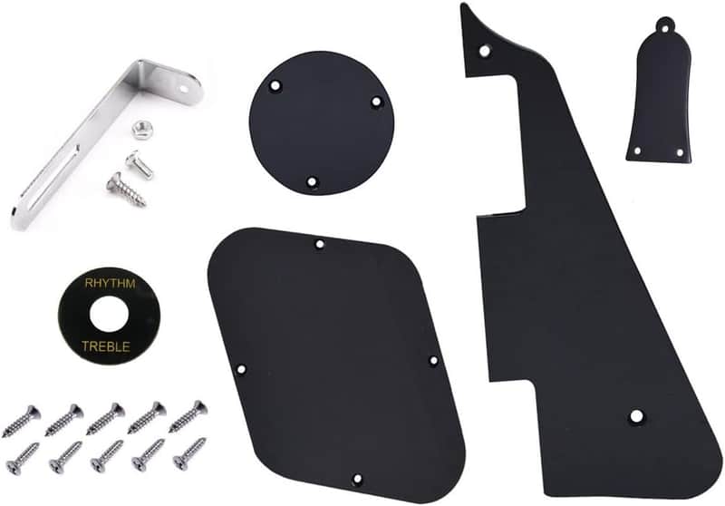 1 Set 1Ply Electric Guitar Pickguard Scratch Plate Backplate Switch Covers with Silver Bracket for Gibson Les Paul Style Guitar Replacement Black image 1