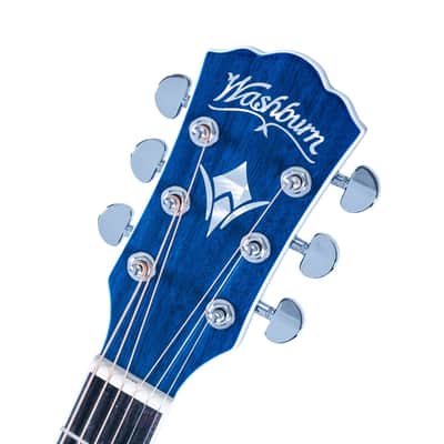 Washburn EA15 Festival Series Mini Jumbo Cutaway Acoustic Electric Guitar - Flame Transparent Blue (EA15TBL-U) image 5