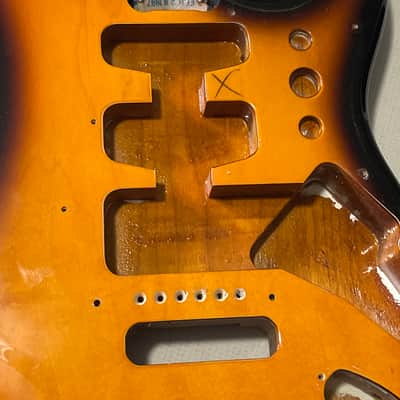 1997 MIM Fender Mexican Stratocaster 3TS 3 Tone Sunburst Guitar Body 6 Post Tremolo Ready image 7