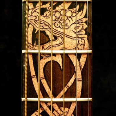 Acoustic Guitar Handmade by Blueberry, Parlor, 6 String wood Dragon motif Guitar, Custom Handcrafted Wooden Guitar, Grand Concert Guitar image 4