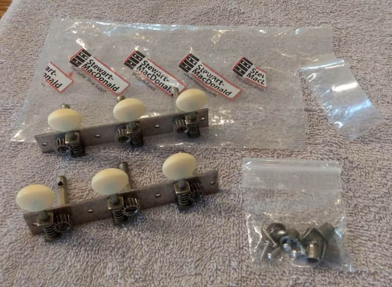 Golden Age Restoration Tuners for Solid Peghead Guitar with Square-end, Standard post: relic nickel with matte cream knobs image 1