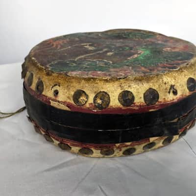 Antique Chinese Hand Painted Dragon & Phoenix Tack Drum Double Sided Percussion image 6