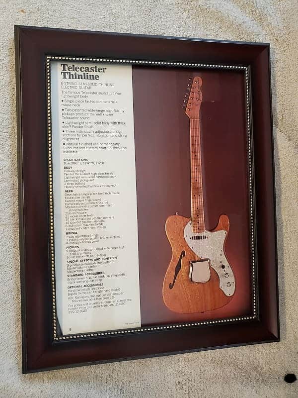 1970 Fender Guitars Promotional Ad Framed Telecaster Thinline Original image 1