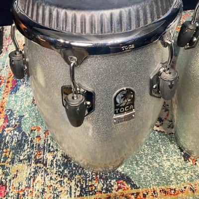 Toca - Custom Deluxe Fiberglass Conga and Tumba - Silver Sparkle image 5