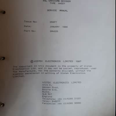 Service Manual for Vistek Electronics Ltd PAL  Varicomb Decoder Type V4021 1987 image 3