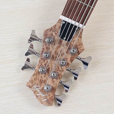 Custom 7 String Electric Bass, Burl Wood Top Body, Maple Neck, 24 Frets Fingerboard Fretboard image 3