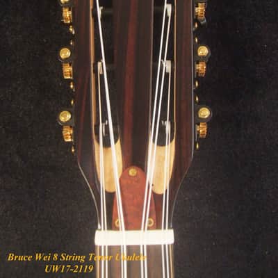 Handmade 8 String Tenor Ukulele, Solid Mango, Zebra wood Pineapple, Abalone Inlay, Soft-bag, Bruce Wei UAW17-2119-1 image 7