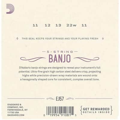 D'Addario EJ57 Nickel 5 String Banjo Guitar Strings, Custom Medium, 11-22 image 3