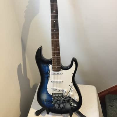 Jaxville Jaxvile Custom Reaper Strat 6 String Electric Guitar Blue / Skull Blue/Black image 5