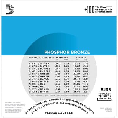 D'Addario EJ38 12-String Phosphor Bronze Acoustic Guitar Strings Light 10-47 image 2
