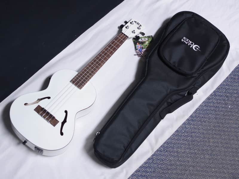KALA Jazz Tenor Metallic White archtop acoustic electric UKULELE new UKE w/ Bag image 1