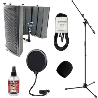New Pro-Lok Vox Booth Portable Vocal Booth Reflection Filter with Mic Stand and Cable Bundle image 1