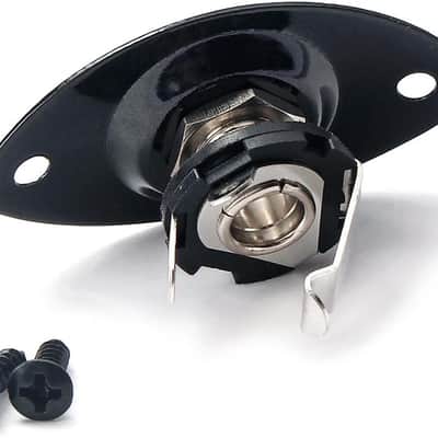 Metal Oval Guitar Jack Plate 1/4" Guitar Input Jack Socket Plate Guitar Output Jack Plate with Screws for Strat Tele Style Electric Guitar (Black) image 2