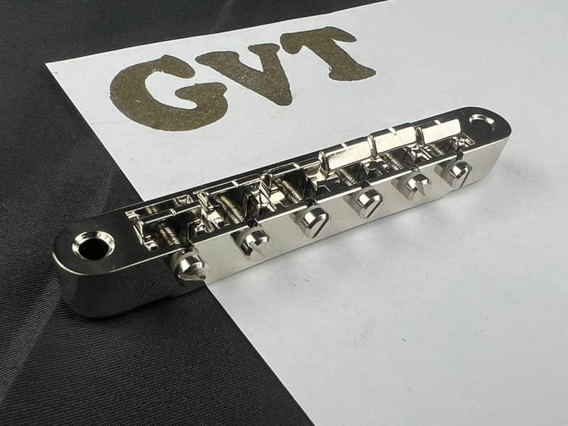 Faber Abr-1 Bridge For Gibson® ABR-1, Gloss Nickel, Brass saddles nickel plated image 1