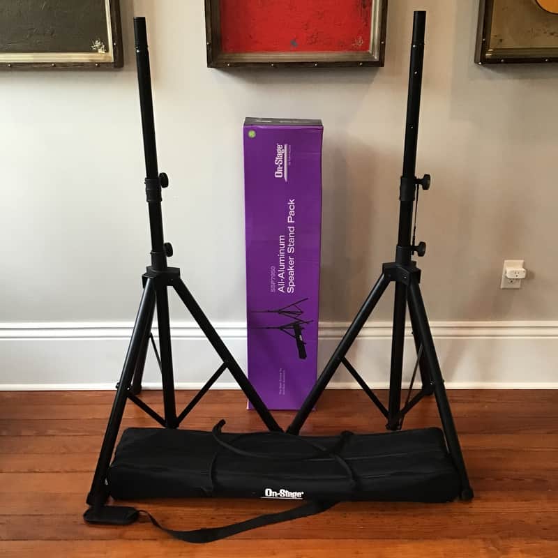 On-Stage SSP7950 All-Aluminum Dual Speaker Stand Pack with Zippered Bag - Black image 1