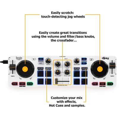 Hercules DJ Control Mix DJ Software Controller with Two Jog Wheels, White image 8