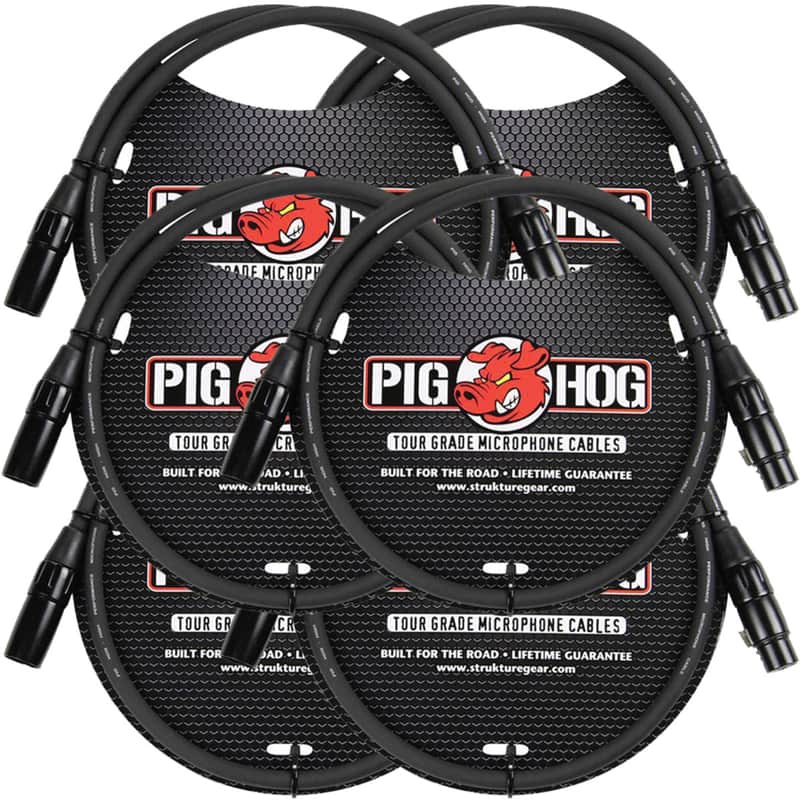 6-Pack Pig Hog PHM3 8mm Tour Grade Microphone XLR Cable 3ft - New image 1