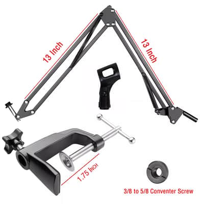Adjustable Microphone Suspension Boom Arm Stand with Desk Mount, Heavy Duty Steel Scissor Mic Holder image 2
