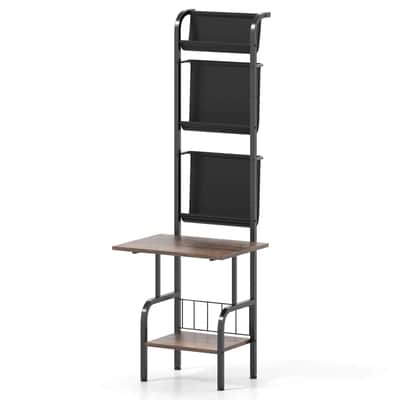 5-Tier Record Player Stand with Vinyl Display Rack – Tall Turntable Shelf Organizer with Countertop & Oxford Storage image 2
