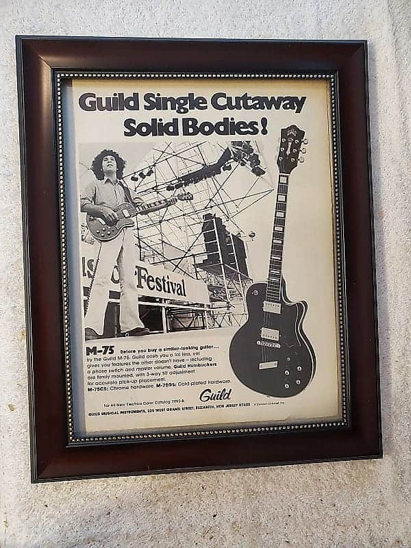 1974 Guild Guitars Promotional Ad Framed M-75 Bluesbird Original image 1