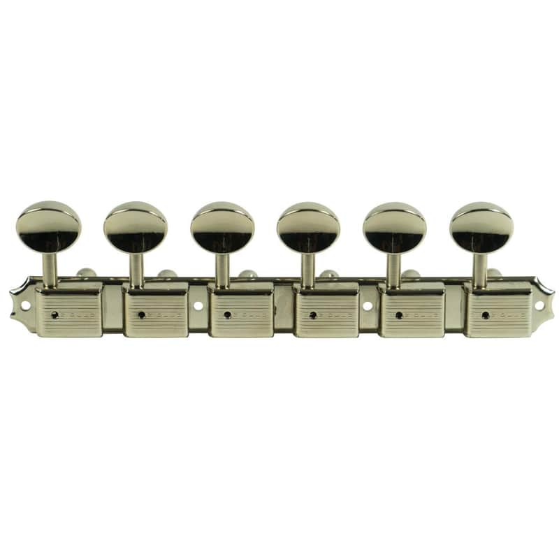 Kluson 6 On A Plate Deluxe Series Tuning Machines - Single Line - Nickel With Oval Metal Buttons image 1