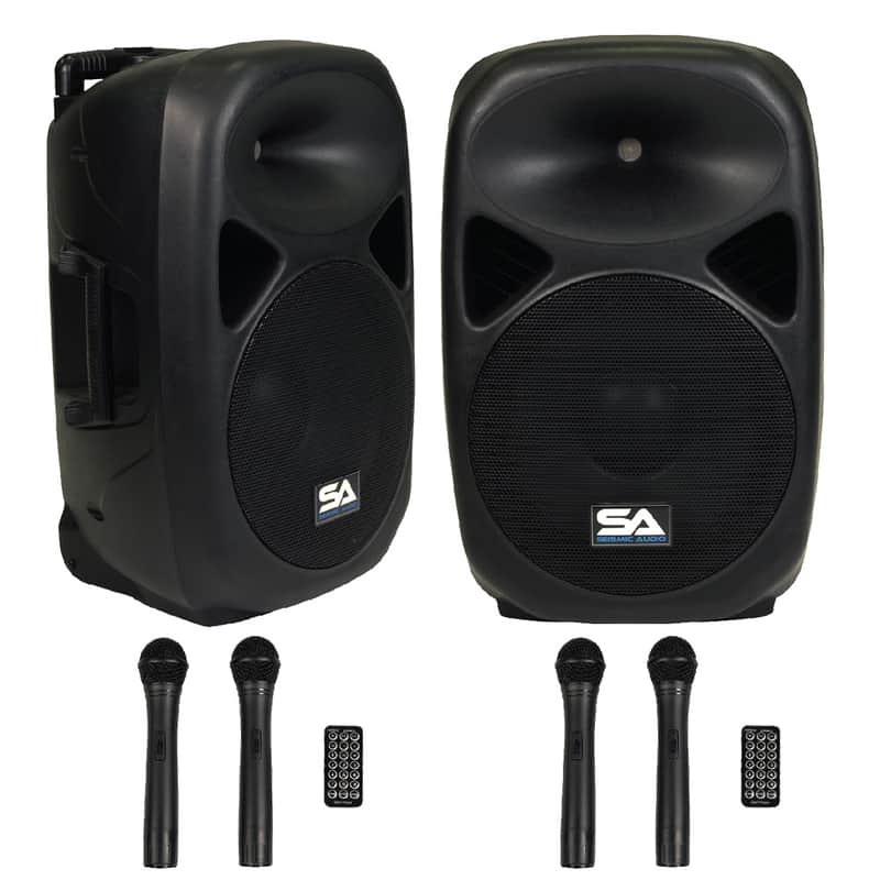 Seismic Audio RSG-12-Pair Two Powered 1x12" 100w PA BLUEtooth Speakers w/ (4x) Handheld Mics, Remotes image 1