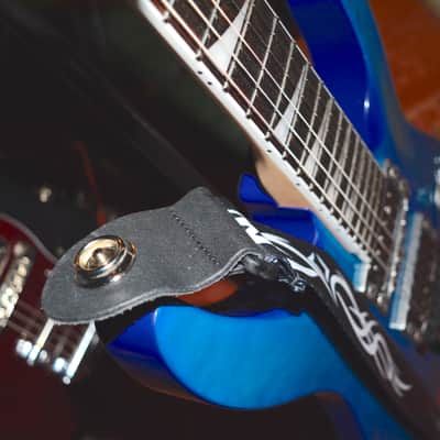 2000's Jackson JS Skulls Series Dinky JS32 DKA Archtop Guitar in Transparent Tiger Blue, w/ New Dunlop Straploks, New Skull Hardware, & Nice ABS Hardshell Case image 10