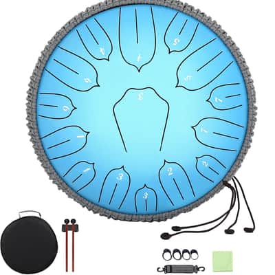 Steel Tongue Drum 12 Inch 15 Handpan Drums Set with Music Book Mallets Carry Bag - Hand Pan Instrument for Adults Musical Education Meditation (Blue) image 1
