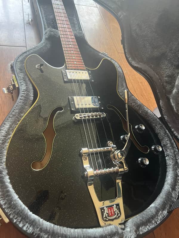 Hagstrom TREVIDLX-BLK (US Customers Tax included in shipping price) Tremar Viking Deluxe Semi-Hollow with Tremolo 2010s - Gloss Black image 1