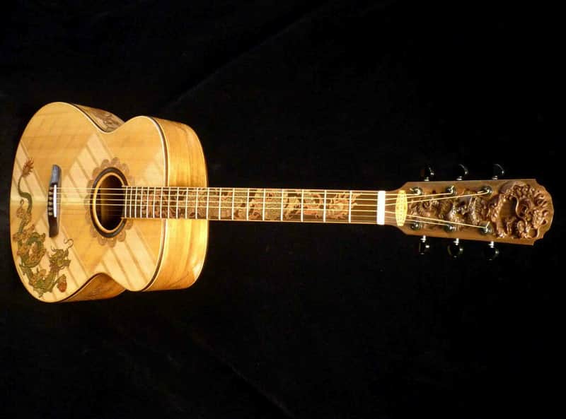 Blueberry Handmade Baritone Acoustic Guitar Dragon Motif image 1
