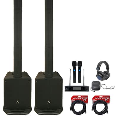 2 Avante Audio AS8 1000W Active Line Array DJ PA Column Speakers+Mics+Headphones image 1