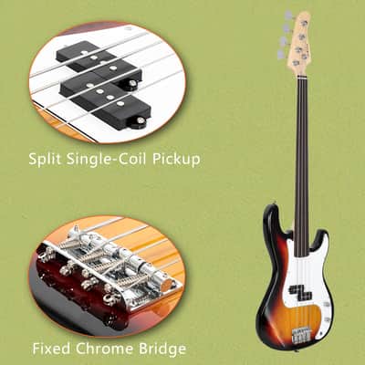 Glarry Fretless Electric Bass Guitar Full Size 4 String for experienced Bass Players Cord Wrench Tool 2020s - Sunset Color image 9