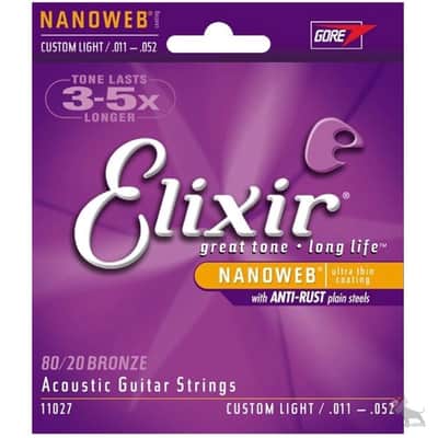 Elixir 11027 Nanoweb 80/20 Bronze Acoustic Guitar Strings - Custom Light (11-52) image 1