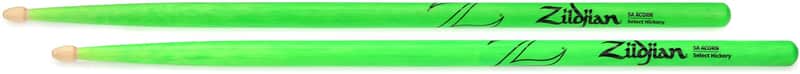 Zildjian Acorn Drumsticks - 5A - Neon Green (5-pack) Bundle image 1