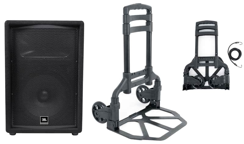 JBL JRX212 1,000 Watt 12" 2-Way DJ P/A Speaker Floor Wedge Monitor + Hand Truck image 1