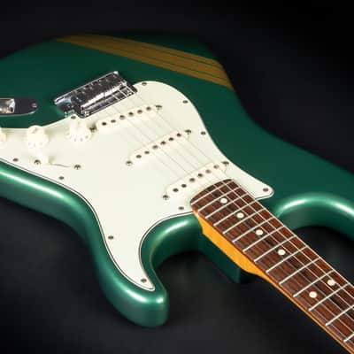 2012 Fender Custom Shop Custom Deluxe Stratocaster - Sherwood Green with Gold Racing Stripes | COA OHSC image 9